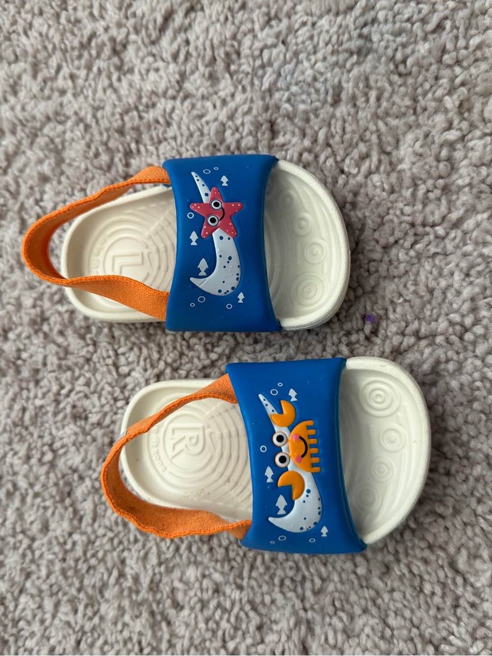 Nike Blue and Orange Kids' Sandals with Sea Critter Design